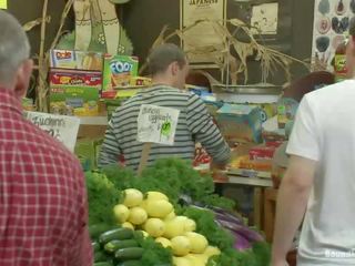 Studly Shoplifter Gets An Eggplant Up His Wazoo And A FAce Full Of Cum At A Fruit Stand.